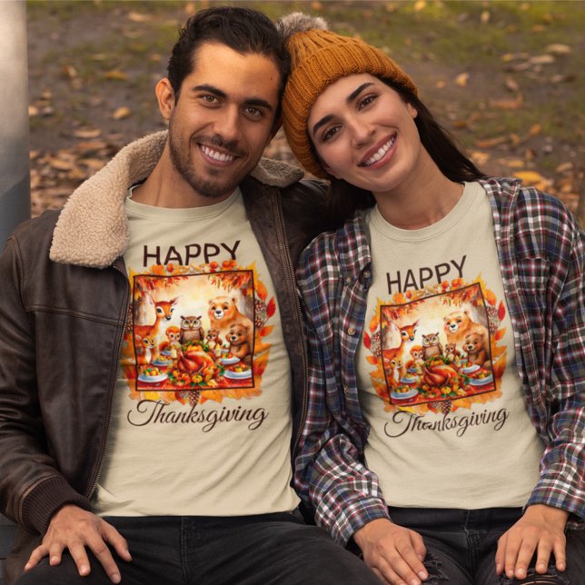 T-shirt Thanksgiving Woodland Animaux Feuilles d'automne (Créateur téléchargé)