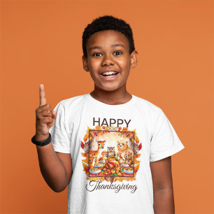 T-shirt Thanksgiving Woodland Animaux Feuilles d'automne