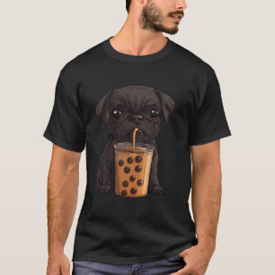 T-shirt Thé aux perles de bubble au Pug noir mignon