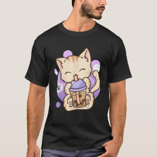 T-shirt Thé aux perles de chat Bubble Tea Anime Kawaii Nek