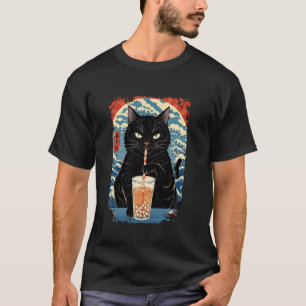 T-shirt Thé aux perles de chat noir Bubble Tea Vintage jap