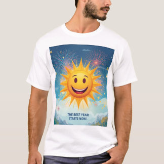 T-shirt The Best Year Starts Now! Smiling Sun & Fireworks 