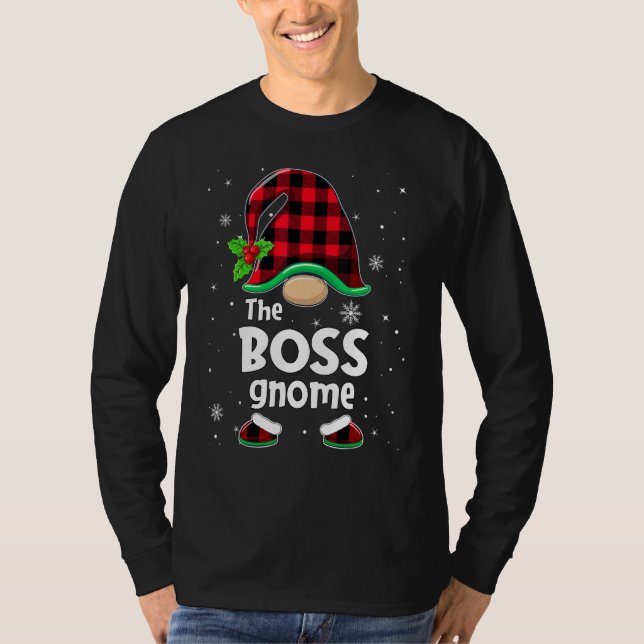 T-shirt The Boss Gnome Buffalo Plaid Christmas Matching Fa (Devant)