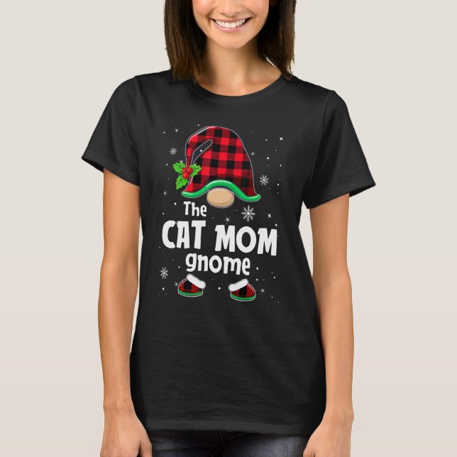 T-shirt The Cat Mom Gnome Buffalo Plaid Christmas Matching (Devant)