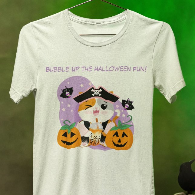 T-Shirt Thé de bulle avec Pirate Kawaii Chat Halloween Fun (Créateur téléchargé)