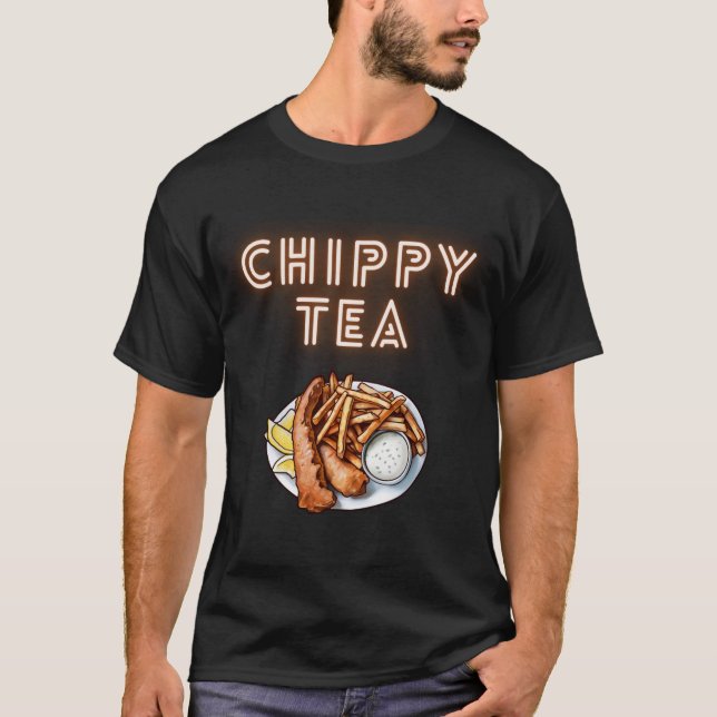 T-shirt Thé de chippé ou poisson et chips Design T Chemise (Devant)