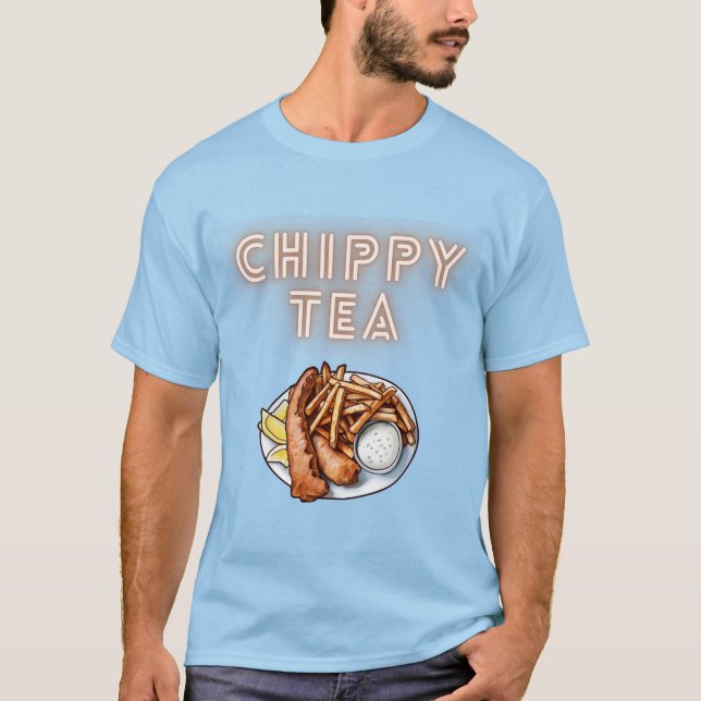 T-shirt Thé de chippé ou poisson et chips Design T Chemise (Devant)