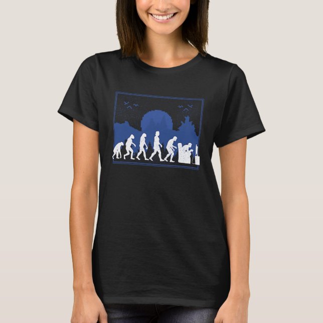 T-shirt The Evolution Of Gaming, Early Man To Modern Video (Devant)