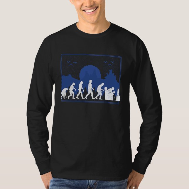 T-shirt The Evolution Of Gaming, Early Man To Modern Video (Devant)