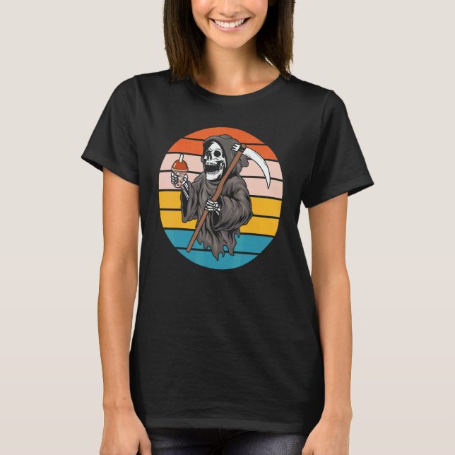 T-shirt The Grim Reaper Skeleton Skull Death Scythe Grunge (Devant)