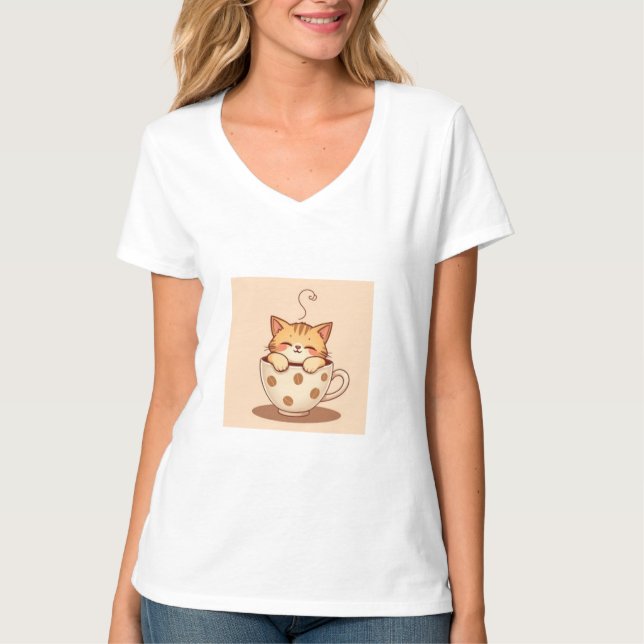 T-shirt Thé thé thé thé thé thé thé café chat mignon (Devant)