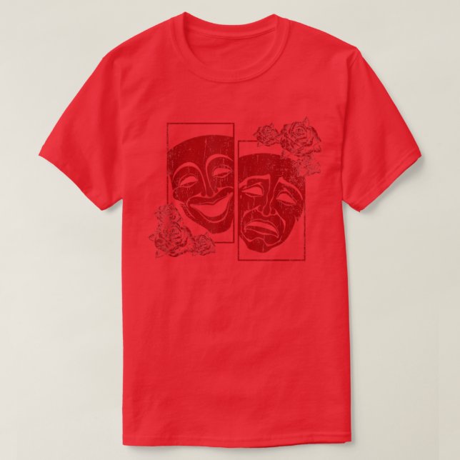 T-shirt Théâtre Masque Drama Comédie Soft Grunge Red Roses (Design devant)