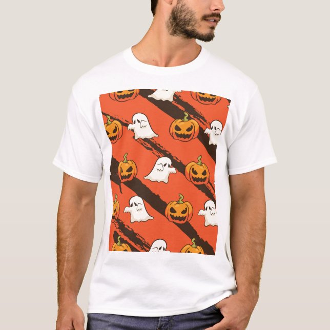 T-shirt Thème d'Halloween citrouille, motif sans couture. (Devant)