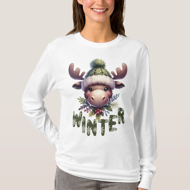 T-shirt Thème Moose d'hiver (Devant)