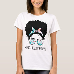 T-shirt Thérapeute de la santé Black Afro Messy Bun Femmes
