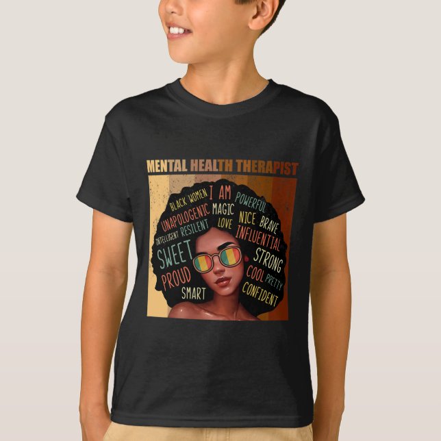 T-shirt Thérapeute en santé mentale Afro Femmes Noir Histo (Devant)