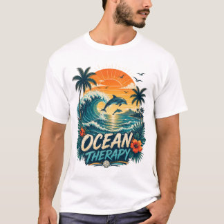 T-shirt Thérapie Océanique | Plage Tropicale Rétro & Dauph