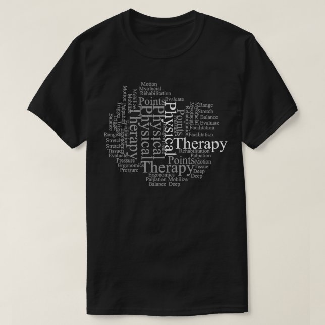 T-shirt Thérapie physique Mot Nuage PT Mois DPT PTA (Design devant)