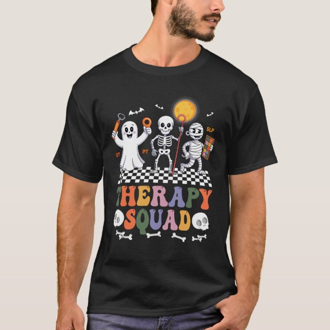 T-shirt Therapy Squad Halloween SLP OT PT Team Skeleton Gh (Devant)