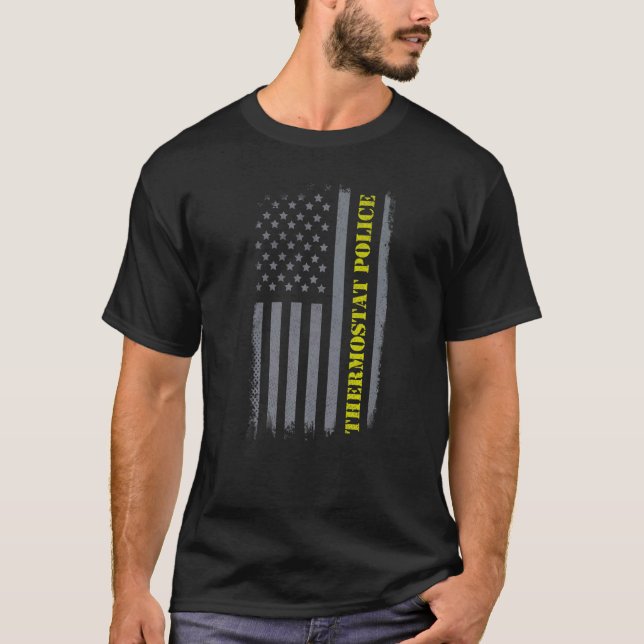 T-shirt Thermostat Police Us Drapeau Déchiré Papa Plaisant (Devant)