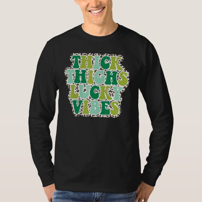 T-shirt Thick Thighs Lucky Vibes St Patrick's Day leopard  (Devant)