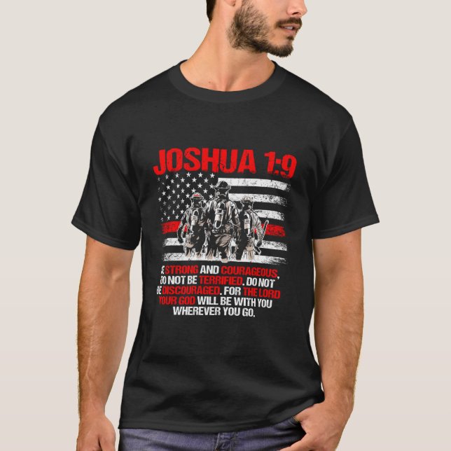 T-shirt Thin Red Line Firefighter Bible Verse Joshua 19 (Devant)