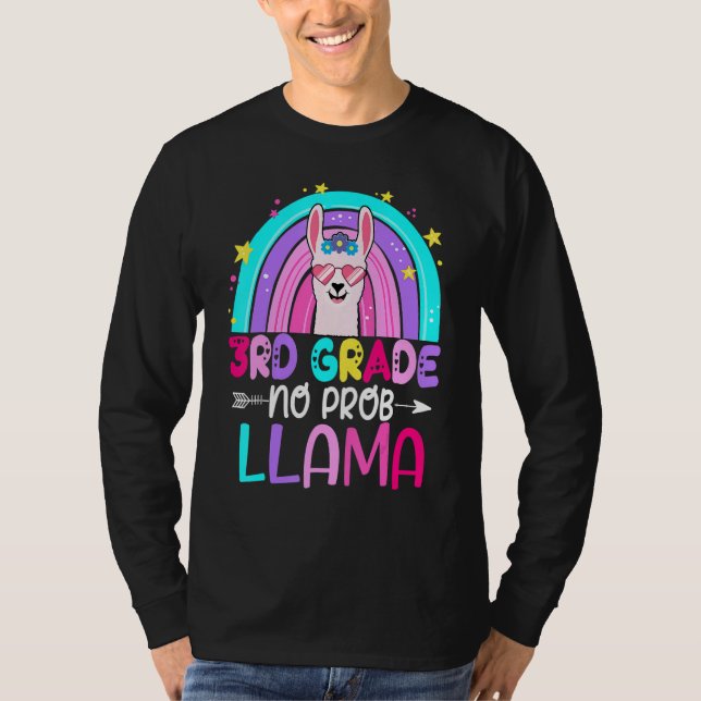 T-shirt Third Team 3rd Grade Teacher Rainbow No Prob Llama (Devant)