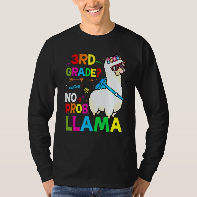 T-shirt Third Team 3rd Grade Teacher Rainbow No Prob Llama (Devant)