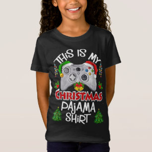 T-Shirt This is My Christmas Pajama Santa Hat Gamer Video