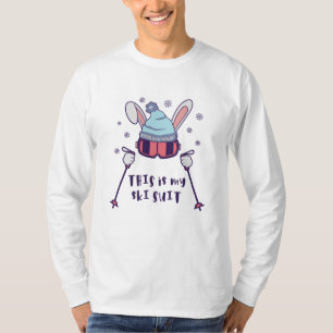 T-shirt This is my Ski Suit Skiing Rabbit with ski poles