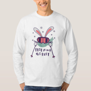 T-shirt This is my Ski Suit Skiing Rabbit with ski poles