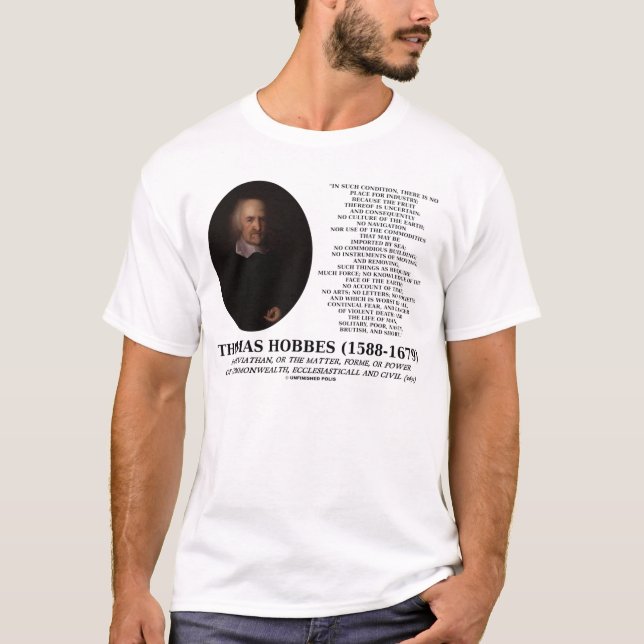 T-shirt Thomas Hobbes Leviathan Man Solitaire Pauvre Citat (Devant)