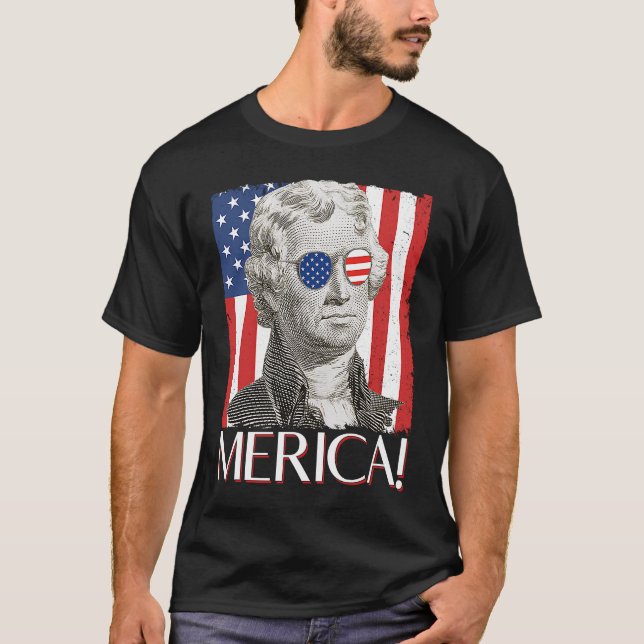 T-shirt Thomas Jefferson 'Merica Drapeau Patriotique Améri (Devant)