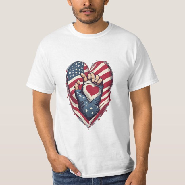 T-shirt Threads de patriote : Où drapeaux et coeurs s'unis (Devant)