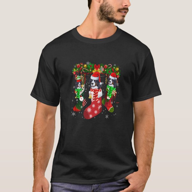 T-shirt Three Bernese Mountain In Socks Christmas Santa Ha (Devant)