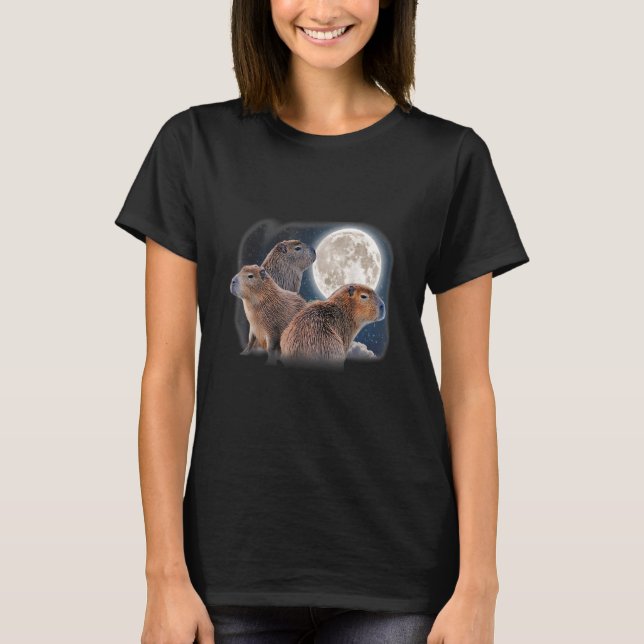 T-shirt Three Capybaras and Moon Funny Capybara Humor Paro (Devant)