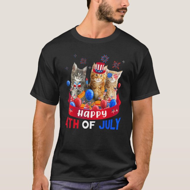 T-shirt Three Cat Happy 4th Of July Balloon  Independence  (Devant)