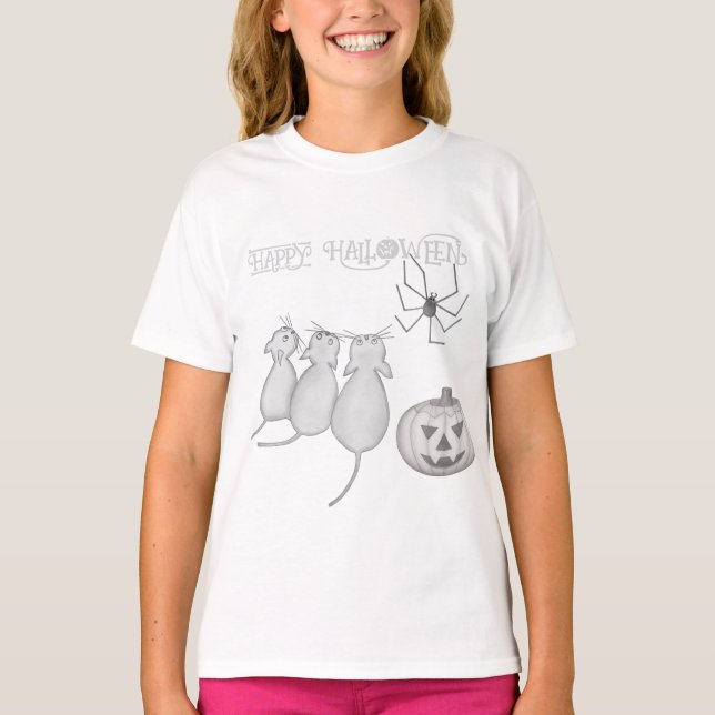 T-shirt Three Cats, Pumpkin, and Spider Halloween (Devant)