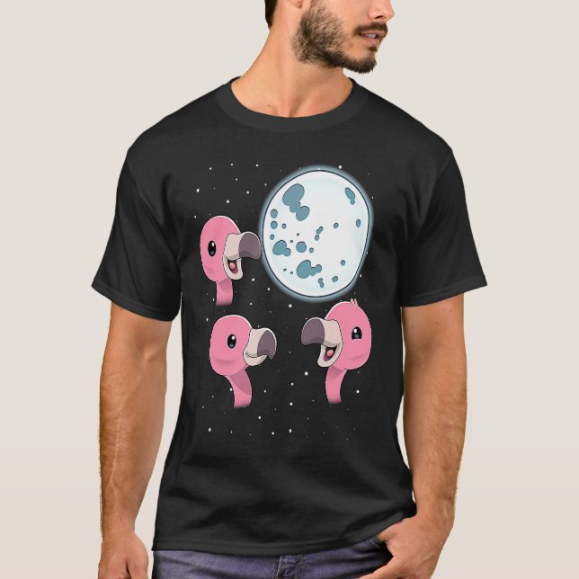 T-shirt Three Flamingo Moon 3 Flamingos Howling At The Moo (Devant)
