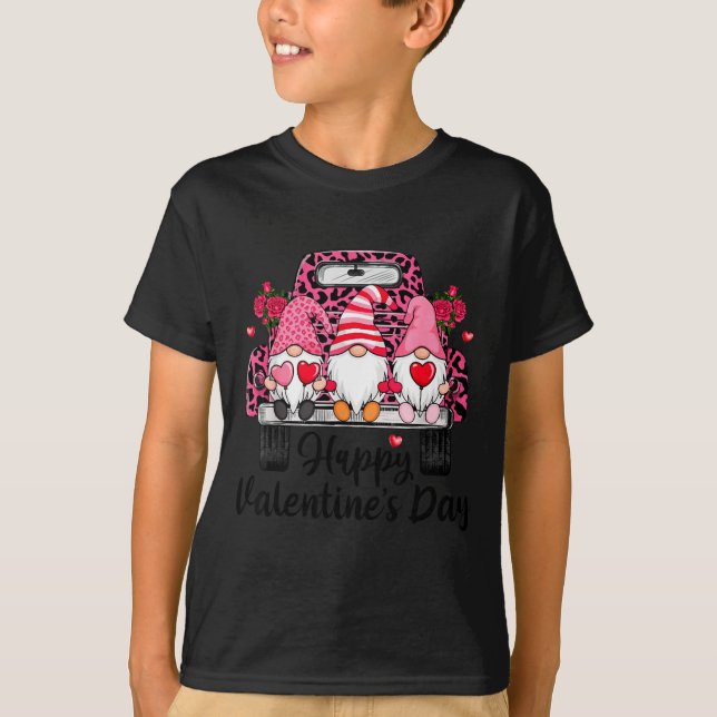 T-shirt Three Gnomes And Leopard Truck Happy Valentine's D (Devant)