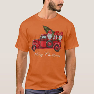 T-shirt Three Gnomes dans Red Truck With Merry Christmas T