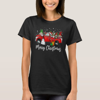 T-shirt Three Gnomes in Red Truck With Merry Christmas Tre