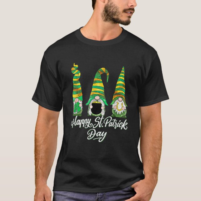 T-shirt Three Gnomes Shamrock Happy St Patrick's Day Go Lu (Devant)