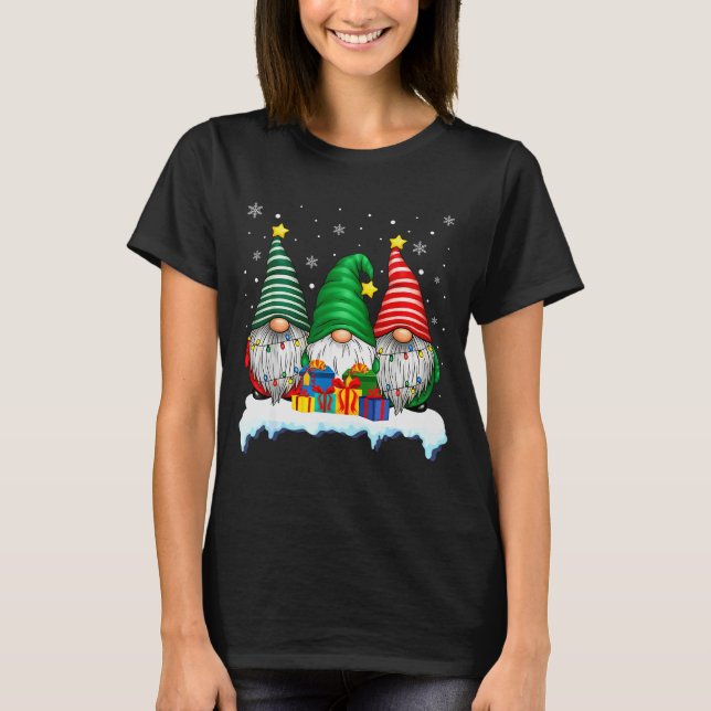 T-shirt Three Gnomes Tree Lights Men Women Matching Xmas H (Devant)