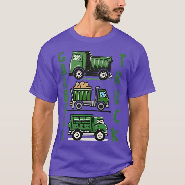 T-shirt Three Green Garbage Truck (Devant)