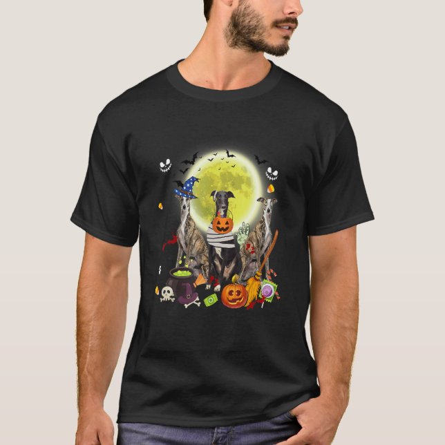 T-shirt Three Greyhound Dogs Witch Scary Mummy Halloween (Devant)