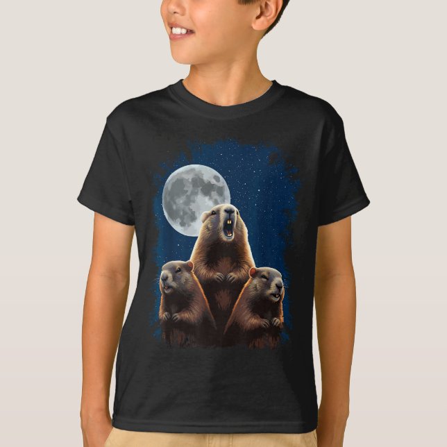 T-shirt Three Groundhogs And A Moon Funny Groundhog Day  (Devant)