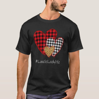 T-shirt Three Hearts Buffalo Plaid Lunch Lady Valentine's 