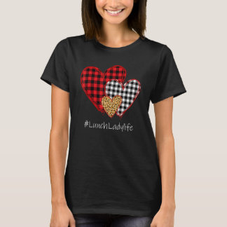 T-shirt Three Hearts Buffalo Plaid Lunch Lady Valentine's 