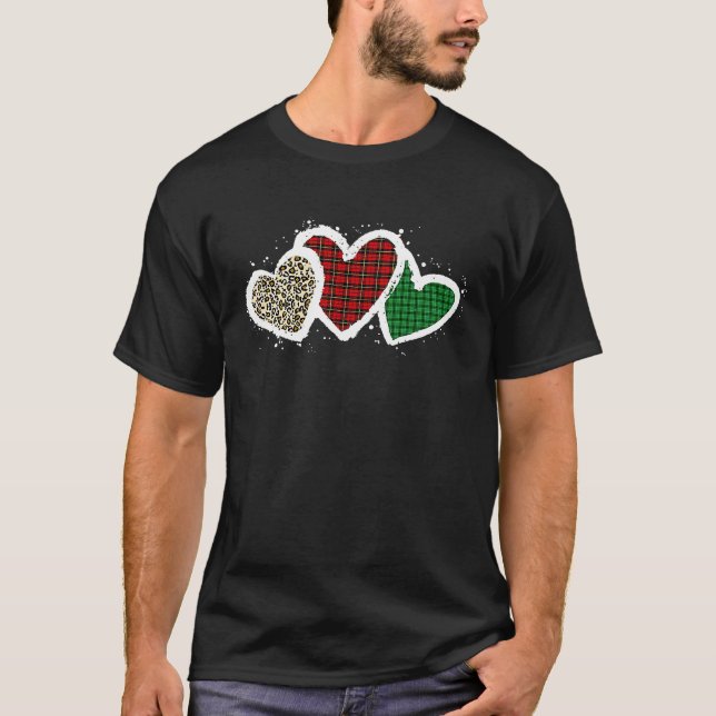 T-shirt Three Hearts Leopard Buffalo Plaid Valentine's day (Devant)